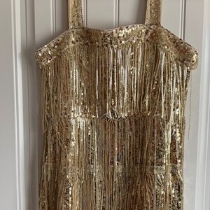 Lulus Fringe Fashion Gold Sequin Fringe Bodycon Mini Dress